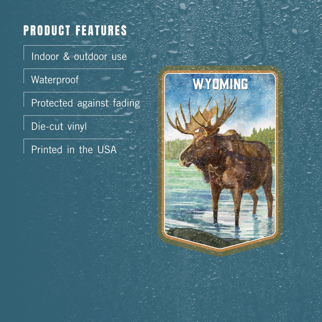 Wyoming, Watercolor Study, Moose, Contour, Vinyl Sticker Sticker Lantern Press 