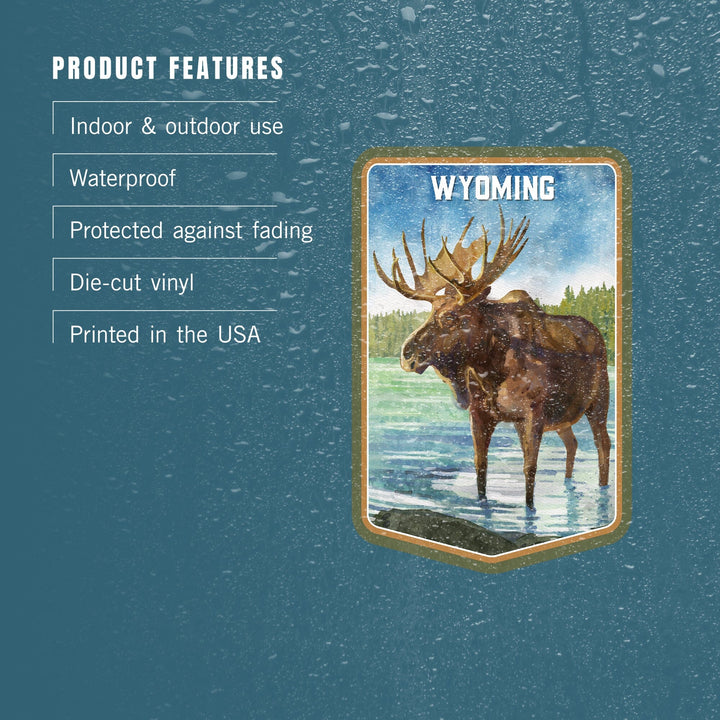 Wyoming, Watercolor Study, Moose, Contour, Vinyl Sticker Sticker Lantern Press 