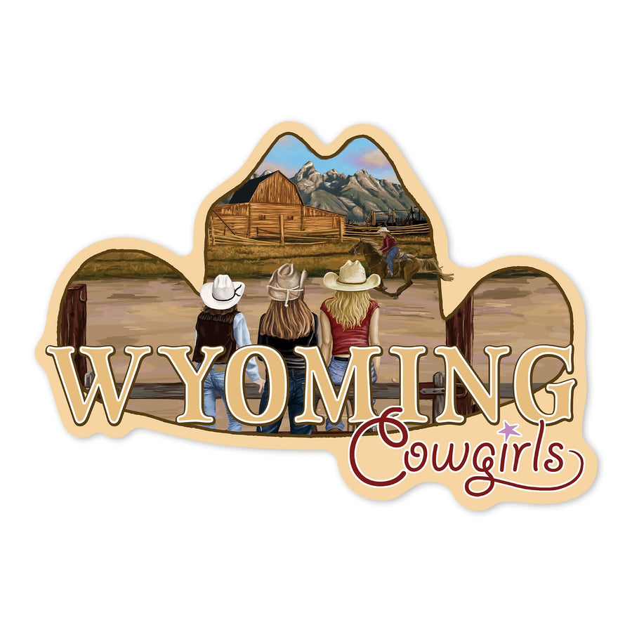 Wyoming, Wyoming Cowgirls, Contour, Vinyl Sticker Sticker Lantern Press 