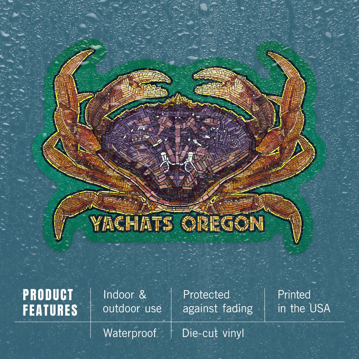 Yachats, Oregon, Dungeness Crab Mosaic-Contour, Vinyl Sticker Sticker Lantern Press 