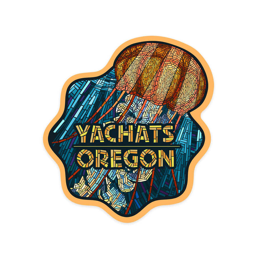 Yachats, Oregon, Jellyfish Mosaic, Contour, Vinyl Sticker Sticker Lantern Press 