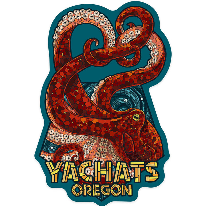 Yachats, Oregon, Octopus Mosaic, Contour, Vinyl Sticker Sticker Lantern Press 