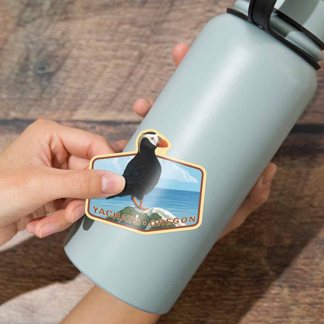 Yachats, Oregon, Puffin, Contour, Vinyl Sticker Sticker Lantern Press 