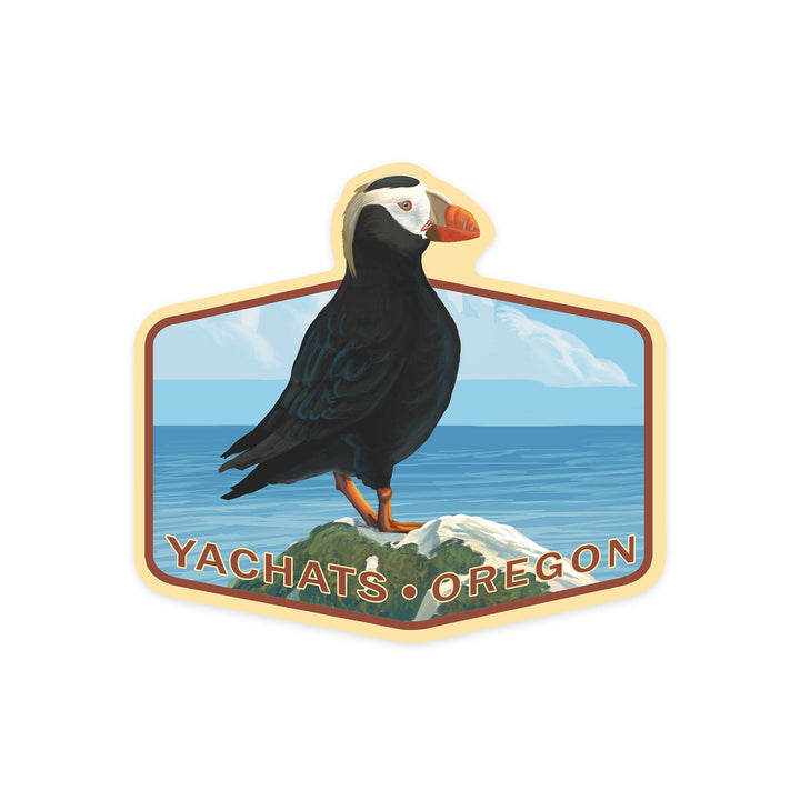 Yachats, Oregon, Puffin, Contour, Vinyl Sticker Sticker Lantern Press 