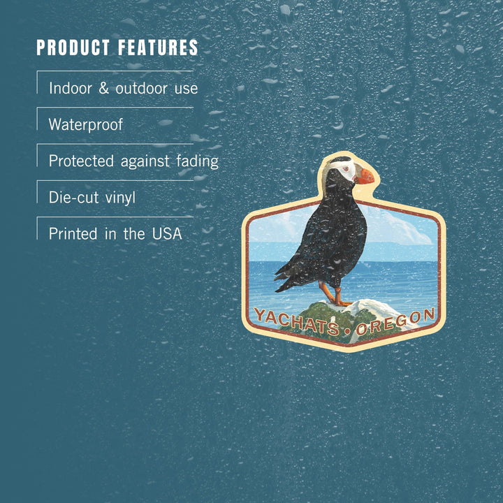 Yachats, Oregon, Puffin, Contour, Vinyl Sticker Sticker Lantern Press 