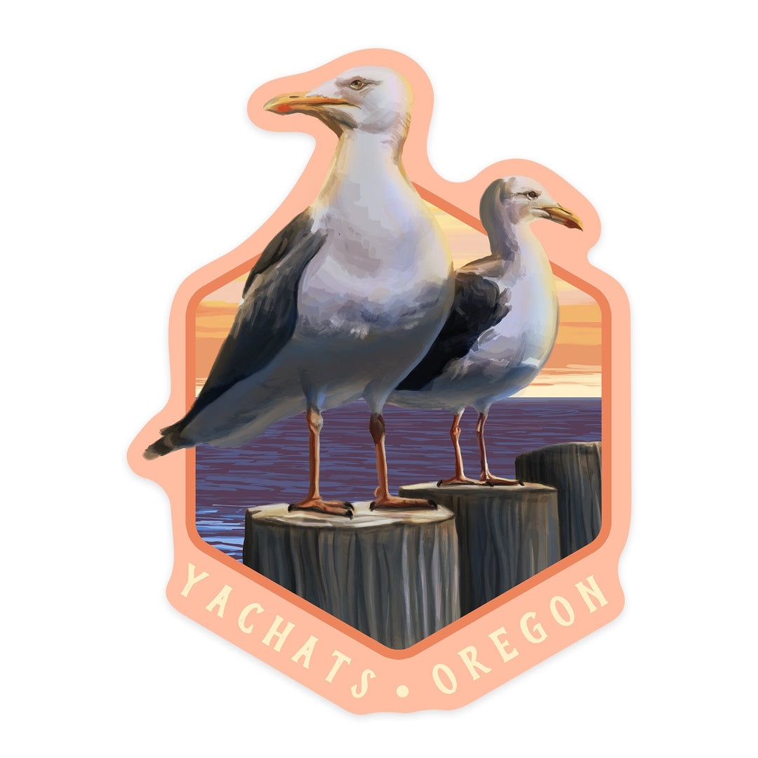 Yachats, Oregon, Seagulls, Contour, Vinyl Sticker Sticker Lantern Press 