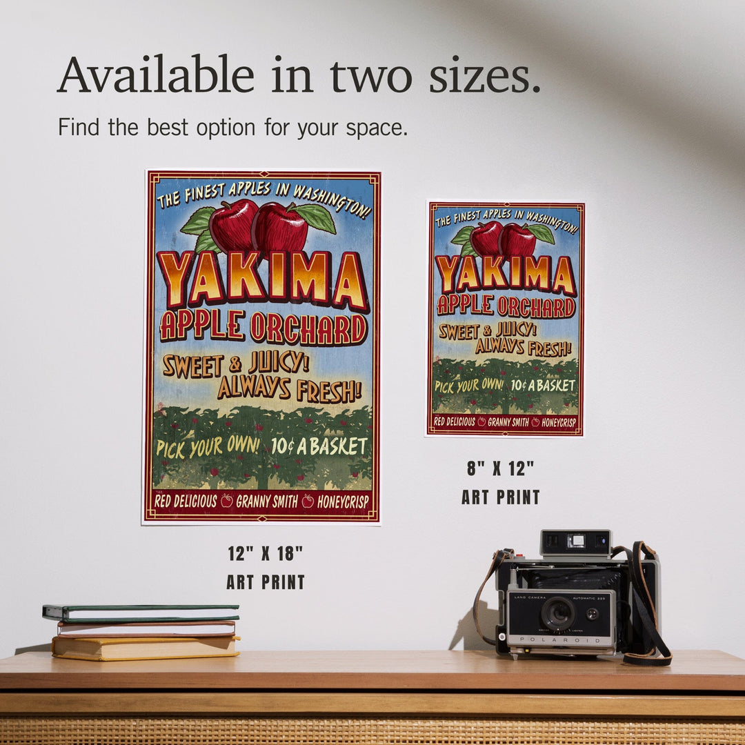 Yakima, Washington, Apple Orchard Vintage Sign, Art & Giclee Prints Art Lantern Press 