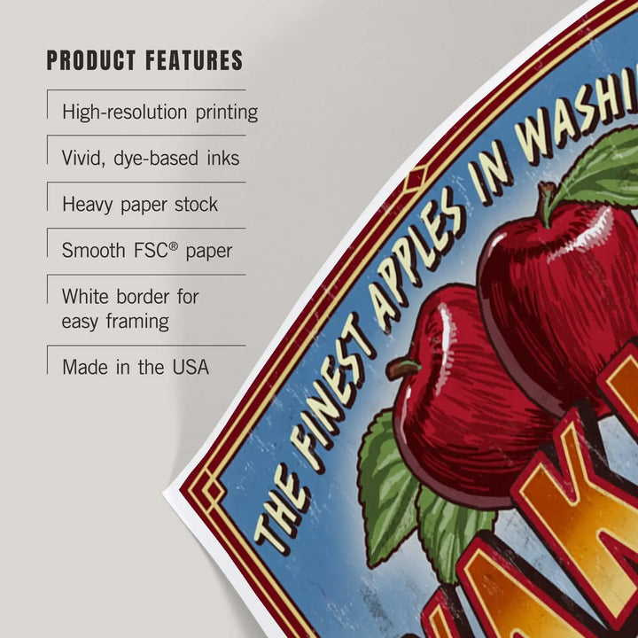 Yakima, Washington, Apple Orchard Vintage Sign, Art & Giclee Prints Art Lantern Press 