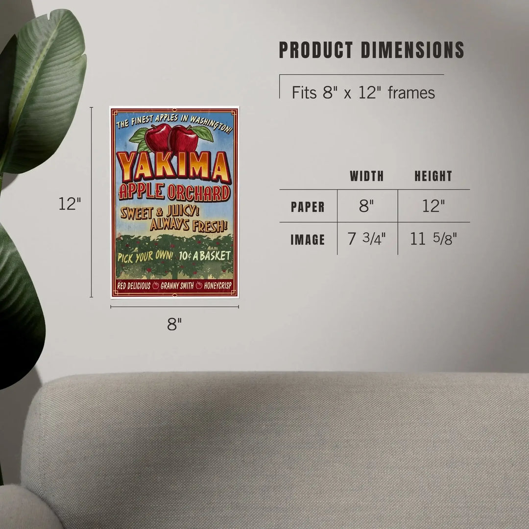 Yakima, Washington, Apple Orchard Vintage Sign, Art & Giclee Prints Art Lantern Press 