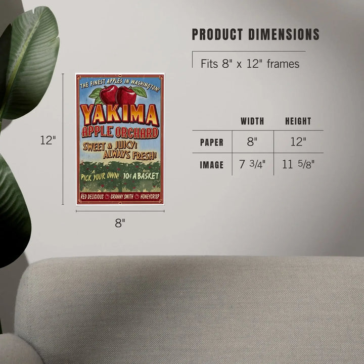 Yakima, Washington, Apple Orchard Vintage Sign, Art & Giclee Prints Art Lantern Press 