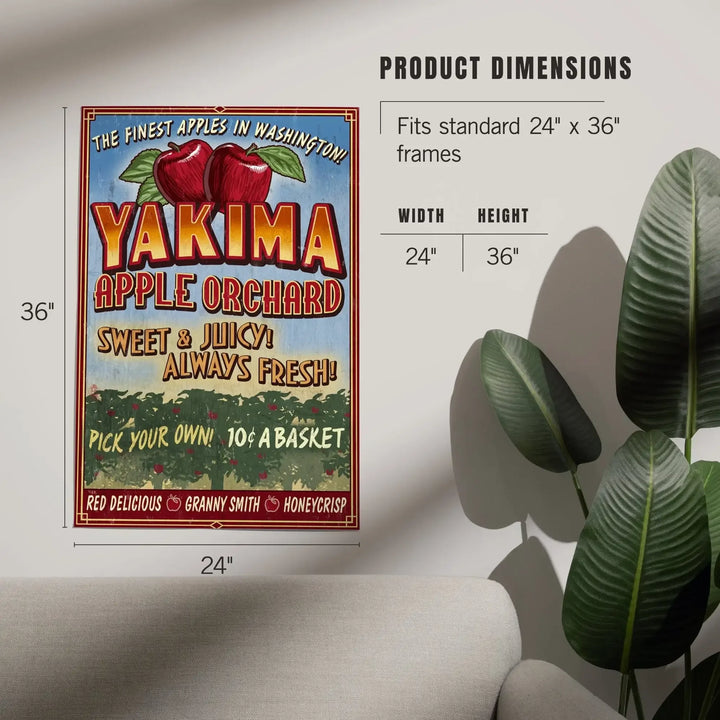 Yakima, Washington, Apple Orchard Vintage Sign, Art & Giclee Prints Art Lantern Press 