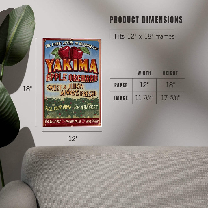 Yakima, Washington, Apple Orchard Vintage Sign, Art & Giclee Prints Art Lantern Press 