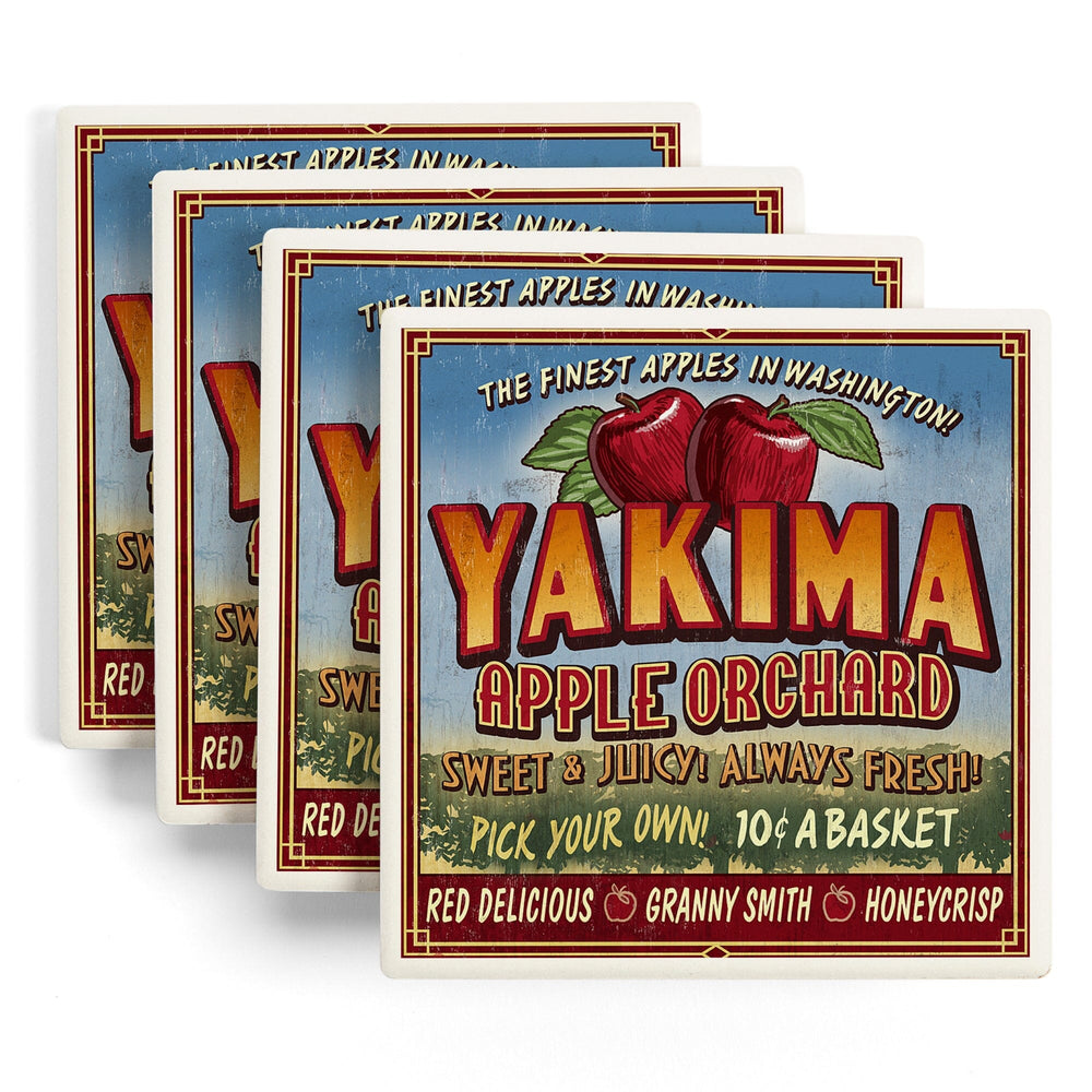 Yakima Washington, Apple Orchard Vintage Sign, Coasters Coasters Lantern Press 