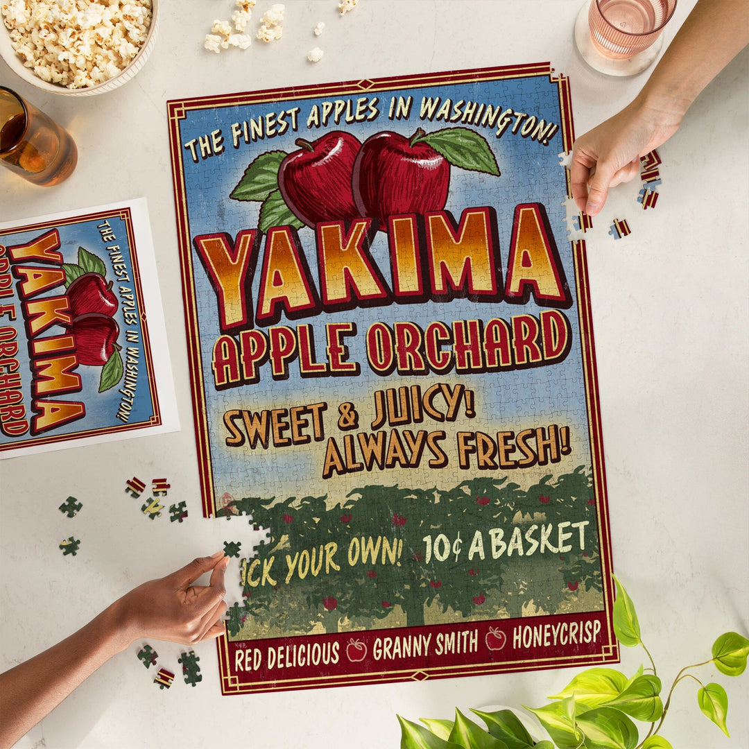 Yakima, Washington, Apple Orchard Vintage Sign, Jigsaw Puzzle Puzzle Lantern Press 