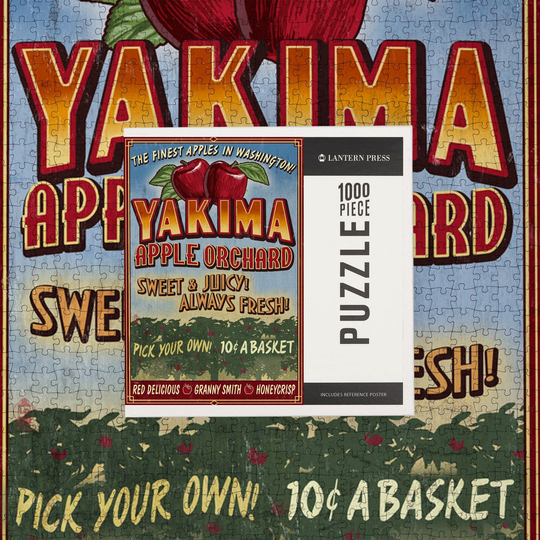 Yakima, Washington, Apple Orchard Vintage Sign, Jigsaw Puzzle Puzzle Lantern Press 