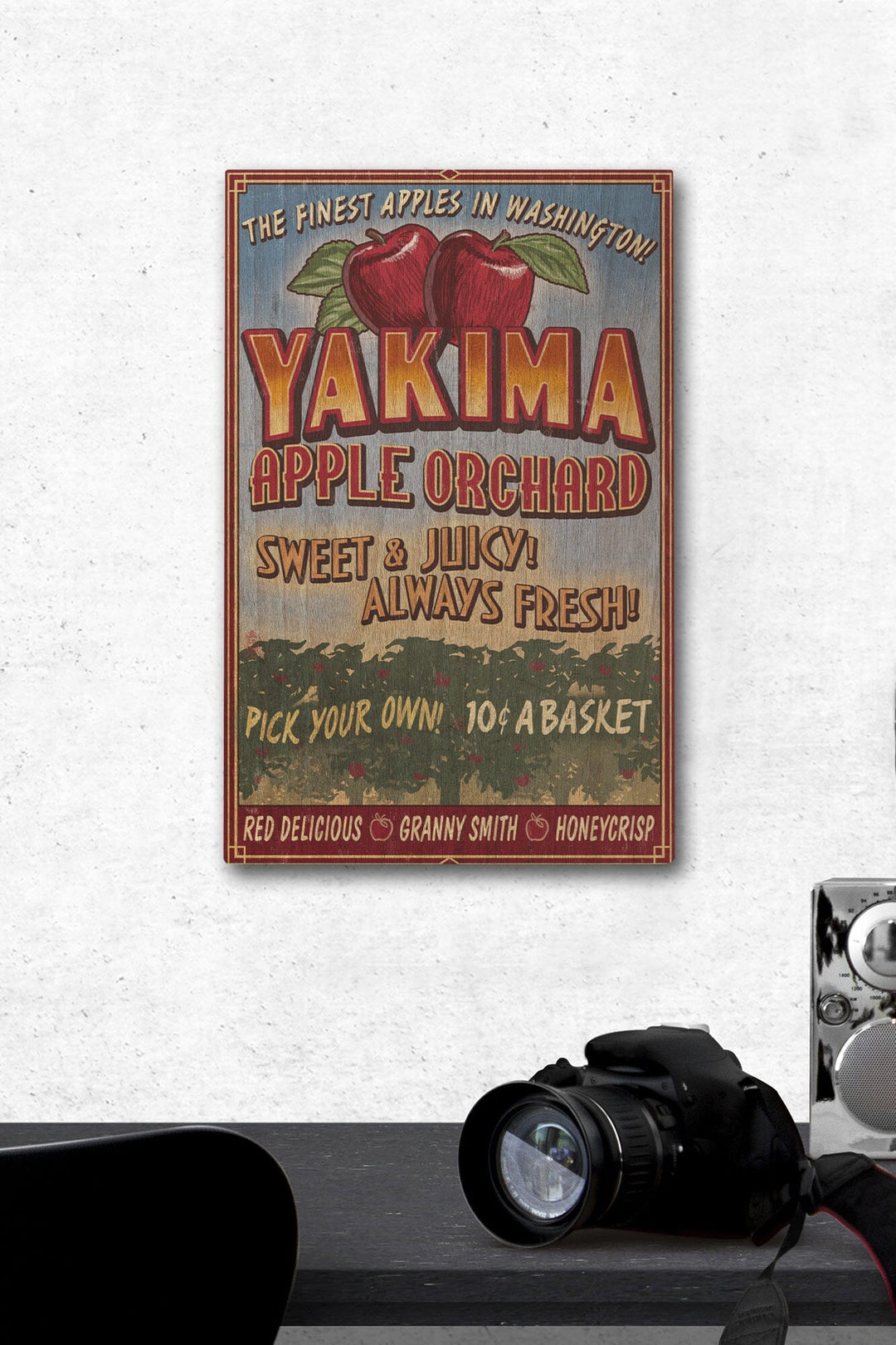 Yakima, Washington, Apple Orchard Vintage Sign, Lantern Press Artwork, Wood Signs and Postcards Wood Lantern Press 12 x 18 Wood Gallery Print 