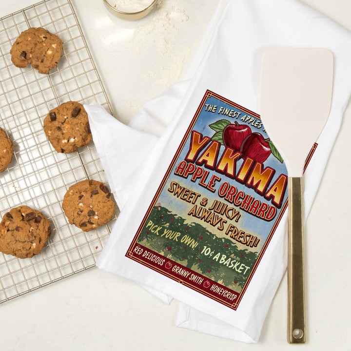 Yakima, Washington, Apple Orchard Vintage Sign, Organic Cotton Kitchen Tea Towels Kitchen Lantern Press 