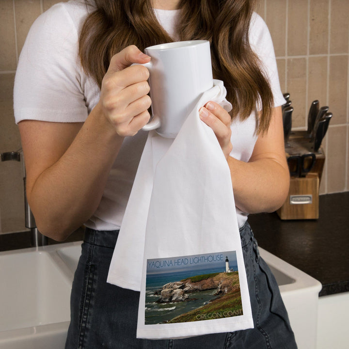 Yaquina Head Lighthouse, Oregon Coast, Organic Cotton Kitchen Tea Towels Kitchen Lantern Press 