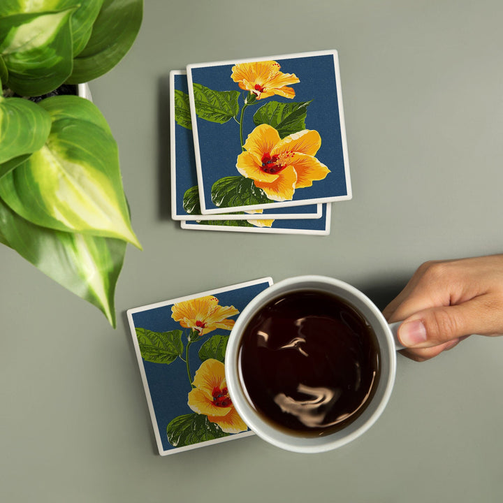 Yellow Hibiscus, Letterpress, Coasters Coasters Lantern Press 