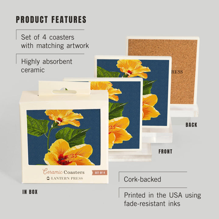 Yellow Hibiscus, Letterpress, Coasters Coasters Lantern Press 