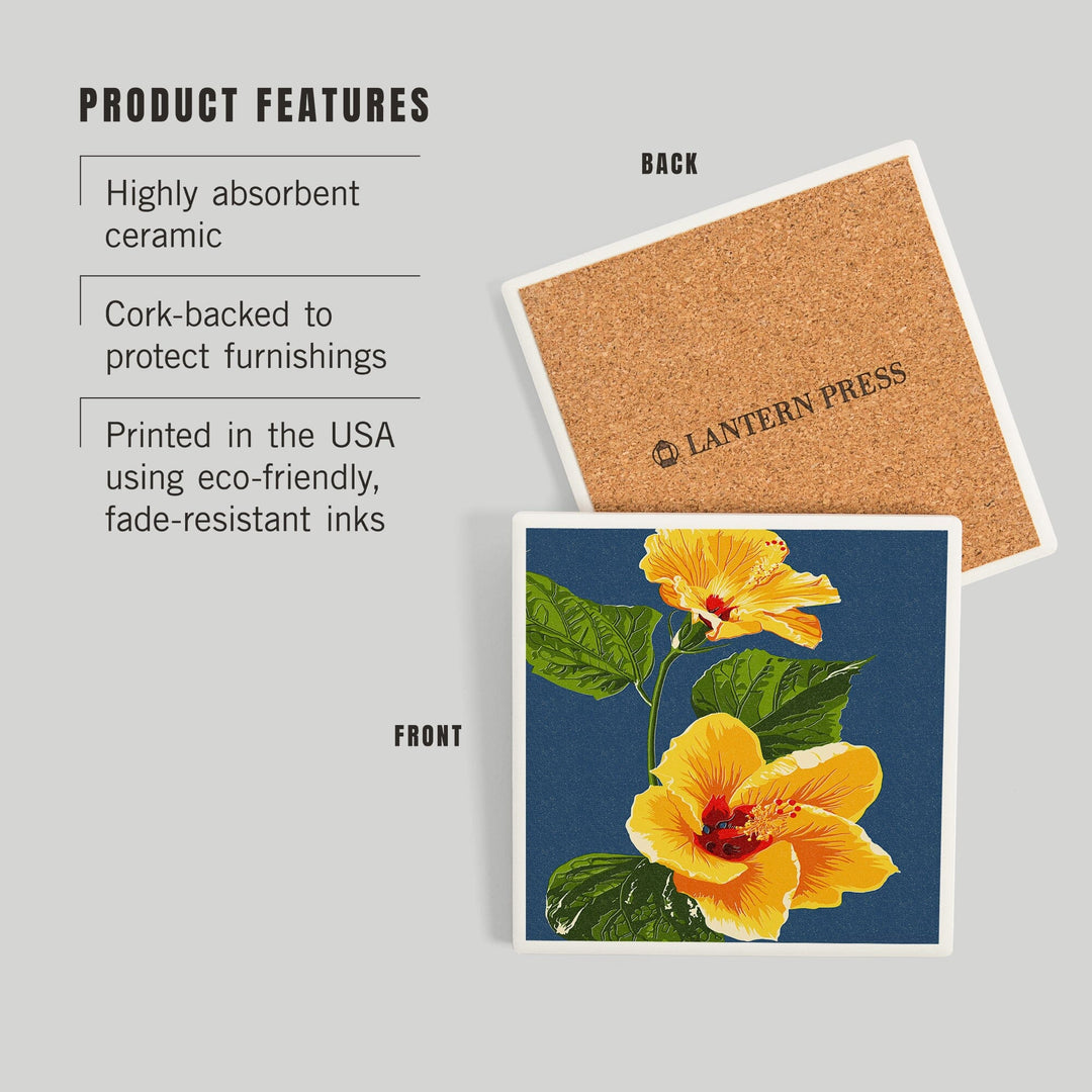Yellow Hibiscus, Letterpress, Coasters Coasters Lantern Press 