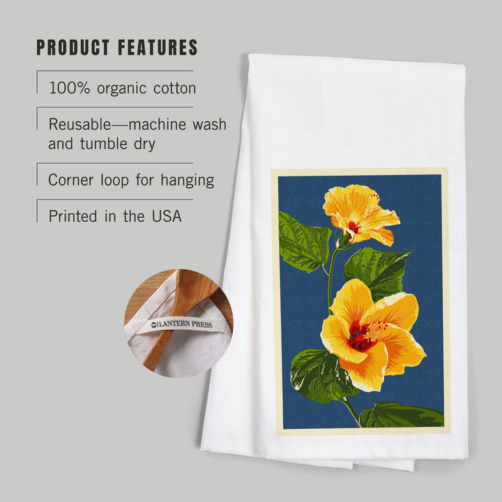 Yellow Hibiscus, Letterpress, Organic Cotton Kitchen Tea Towels Kitchen Lantern Press 
