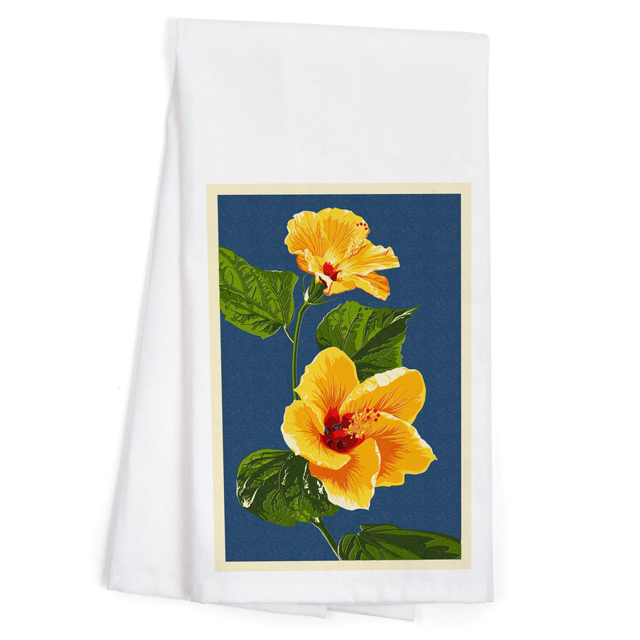 Yellow Hibiscus, Letterpress, Organic Cotton Kitchen Tea Towels Kitchen Lantern Press 