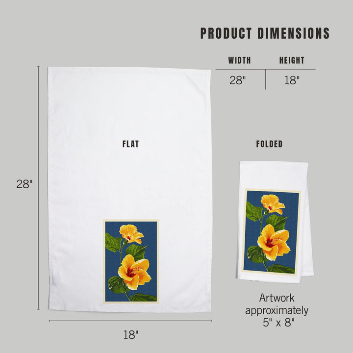 Yellow Hibiscus, Letterpress, Organic Cotton Kitchen Tea Towels Kitchen Lantern Press 