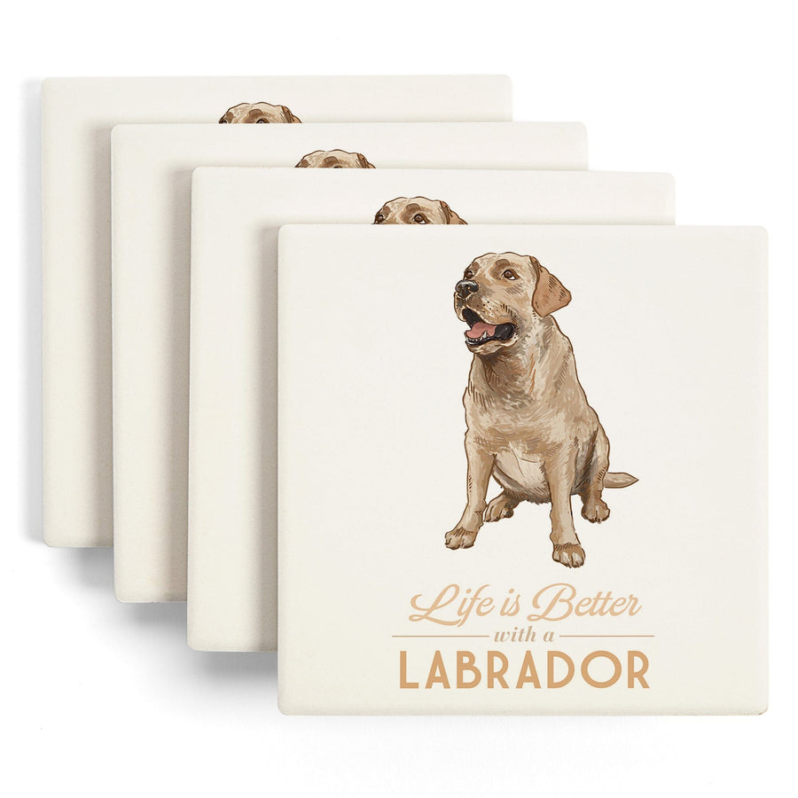 Yellow Labrador Retriever, Life is Better, Lantern Press Artwork, Coaster Set Coasters Lantern Press 