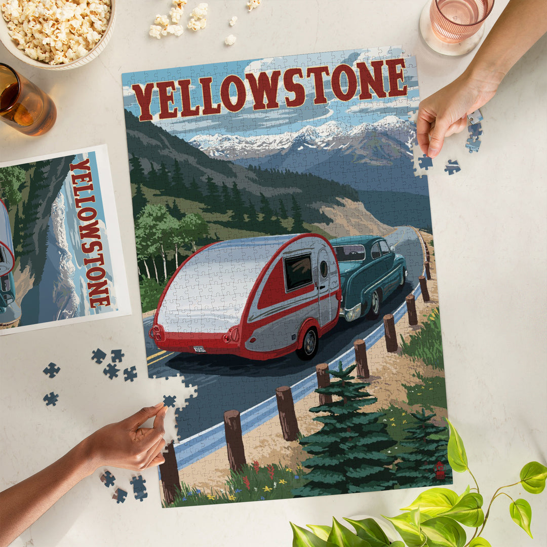 Yellowstone, Montana, Retro Camper, Jigsaw Puzzle Puzzle Lantern Press 