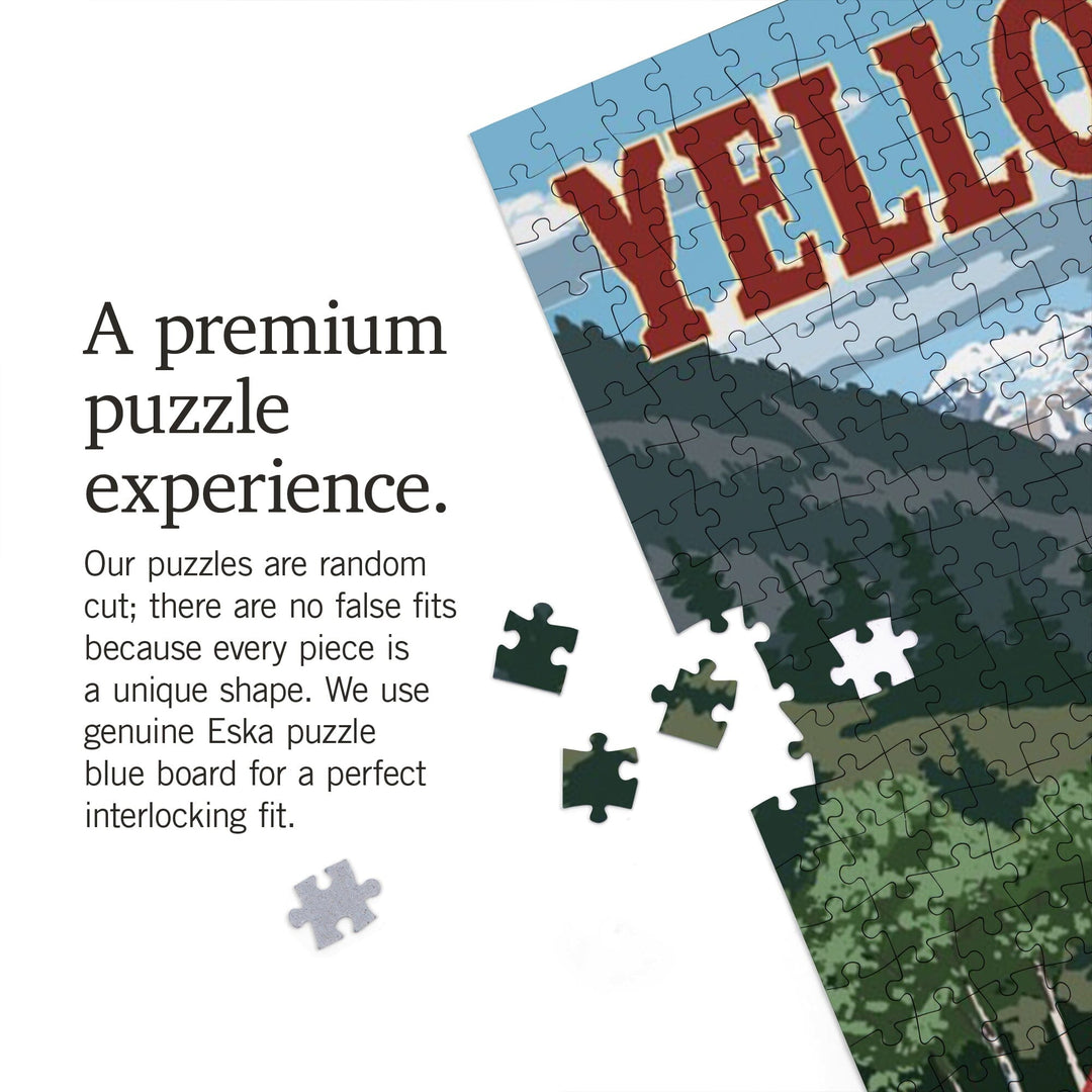 Yellowstone, Montana, Retro Camper, Jigsaw Puzzle Puzzle Lantern Press 