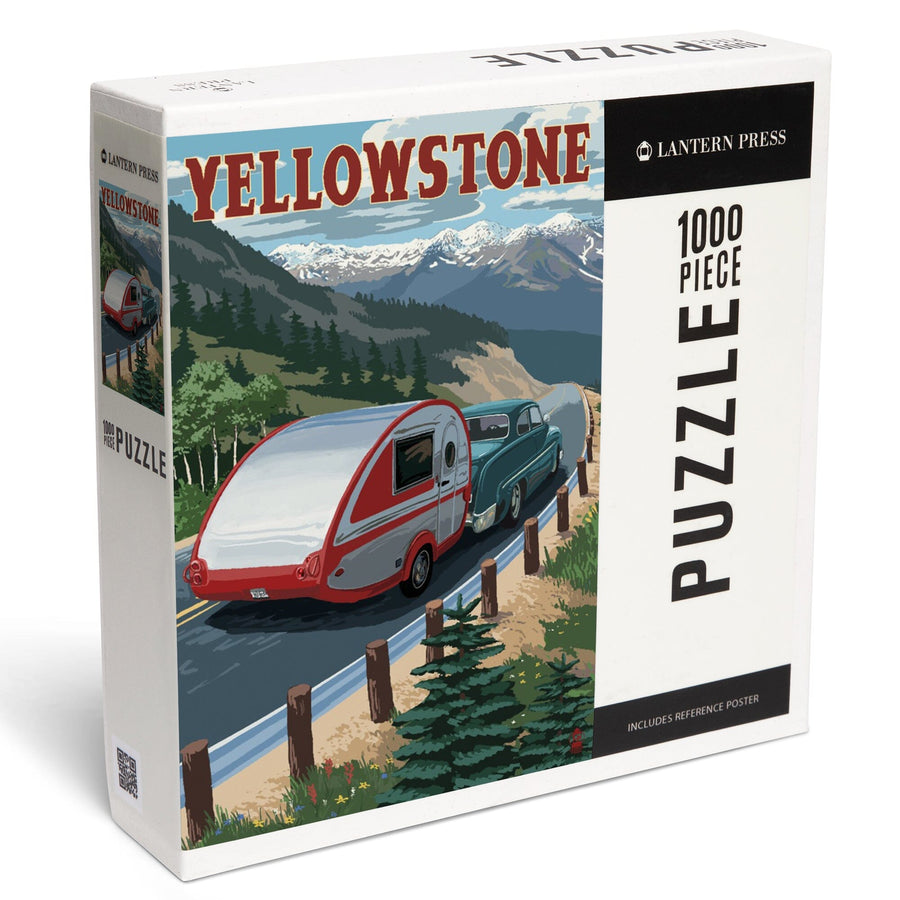Yellowstone, Montana, Retro Camper, Jigsaw Puzzle Puzzle Lantern Press 