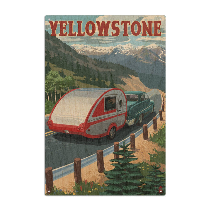Yellowstone, Montana, Retro Camper, Lantern Press Artwork, Wood Signs and Postcards Wood Lantern Press 6x9 Wood Sign 