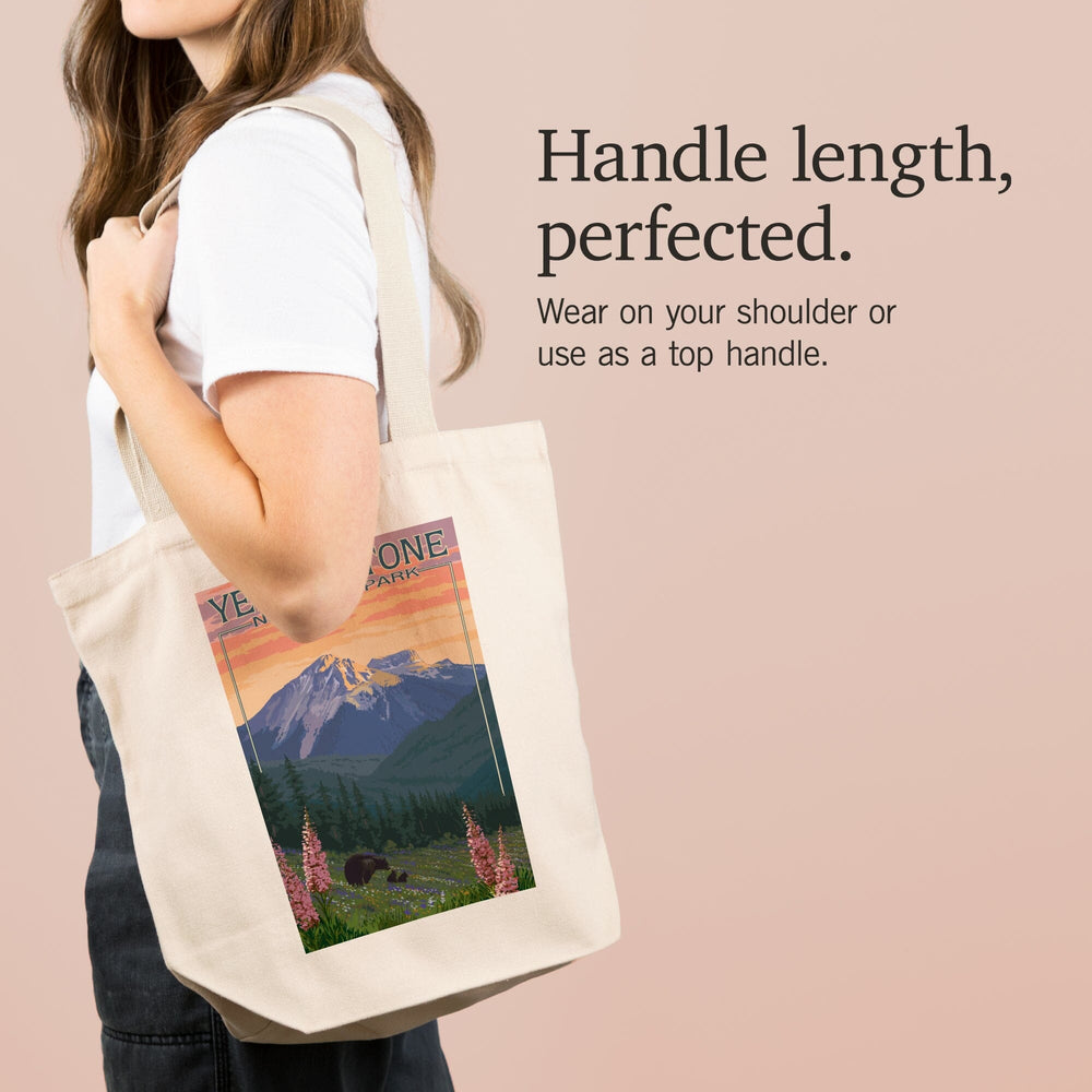 Yellowstone National Park, Bear and Spring Flowers, Tote Bag Totes Lantern Press 