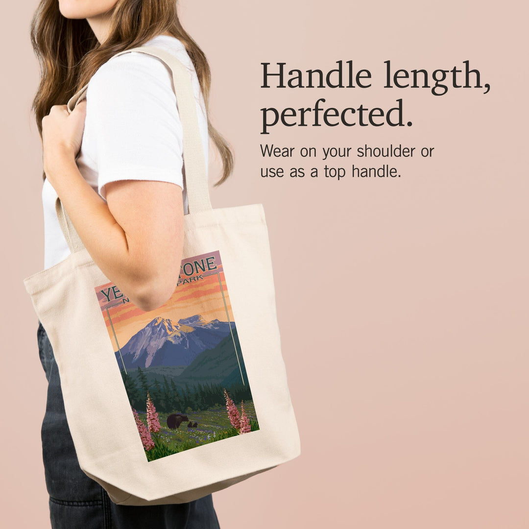 Yellowstone National Park, Bear and Spring Flowers, Tote Bag Totes Lantern Press 