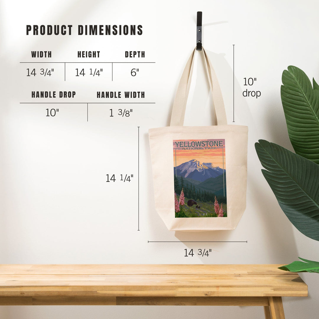 Yellowstone National Park, Bear and Spring Flowers, Tote Bag Totes Lantern Press 