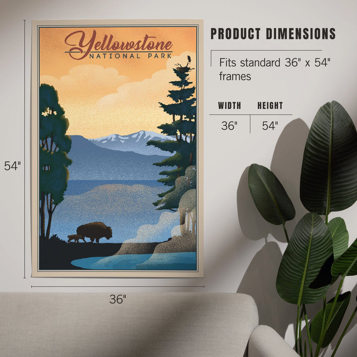 Yellowstone National Park, Bison and Lake, Lithograph National Park Series, Art & Giclee Prints Art Lantern Press 