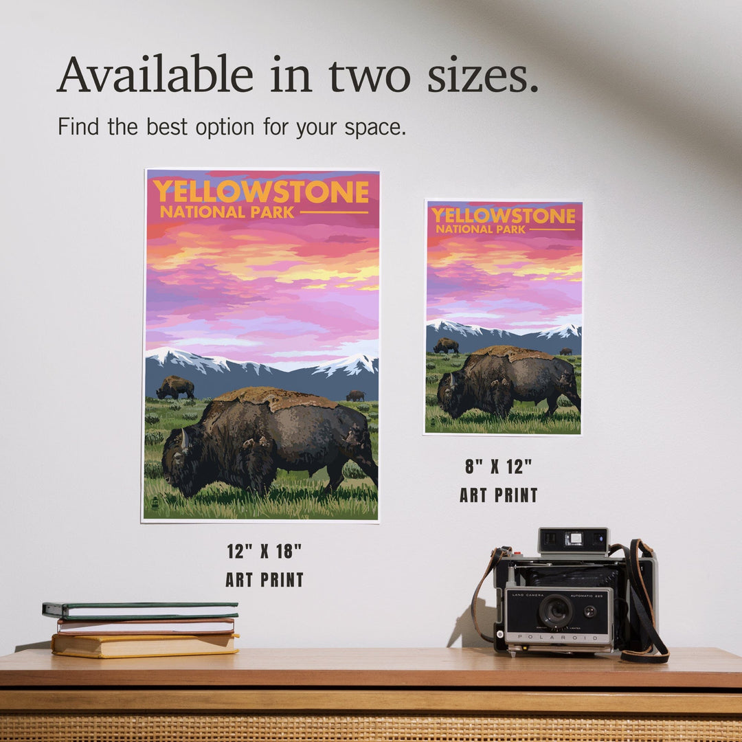 Yellowstone National Park, Bison and Sunset, Art & Giclee Prints Art Lantern Press 