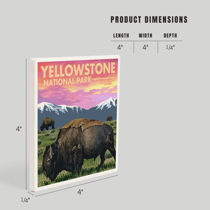 Yellowstone National Park, Bison and Sunset, Coasters Coasters Lantern Press 