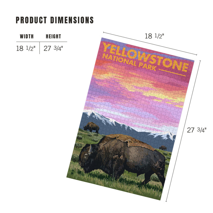 Yellowstone National Park, Bison and Sunset, Jigsaw Puzzle Puzzle Lantern Press 