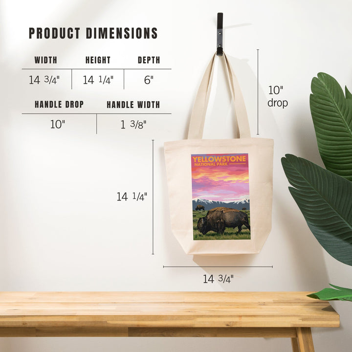 Yellowstone National Park, Bison and Sunset, Tote Bag Totes Lantern Press 