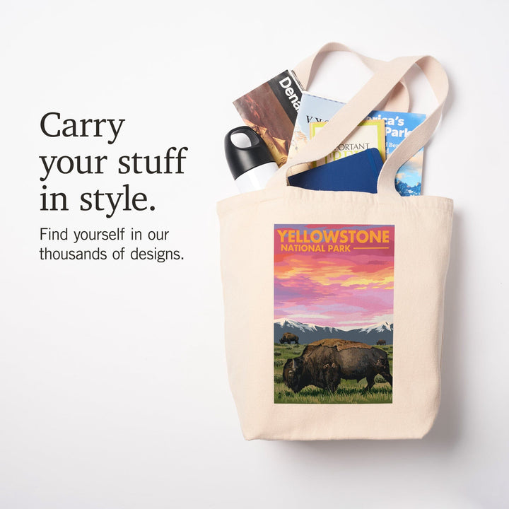 Yellowstone National Park, Bison and Sunset, Tote Bag Totes Lantern Press 