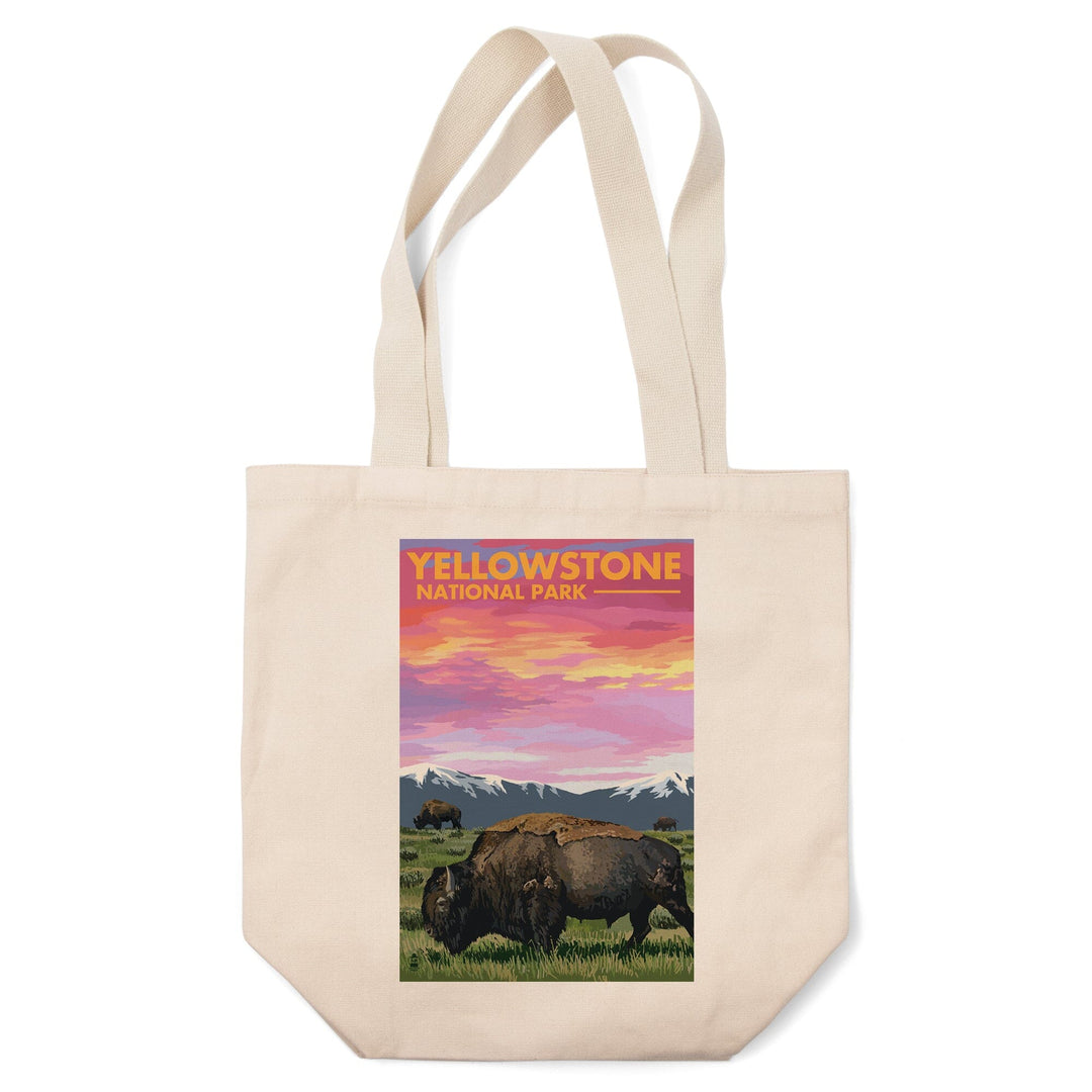 Yellowstone National Park, Bison and Sunset, Tote Bag Totes Lantern Press 