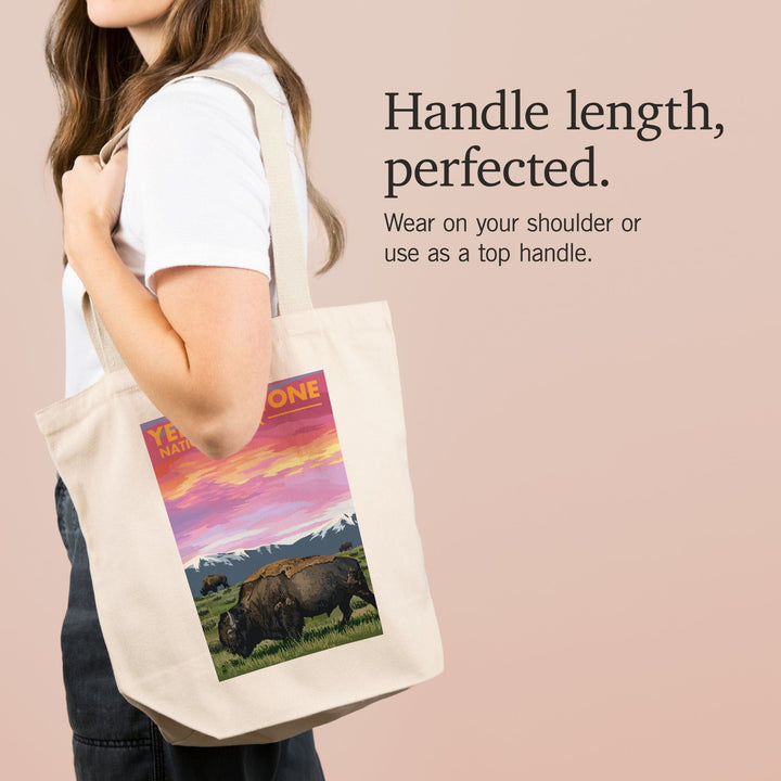 Yellowstone National Park, Bison and Sunset, Tote Bag Totes Lantern Press 