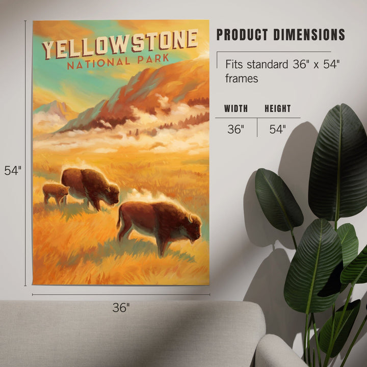 Yellowstone National Park, Bison Family, Oil Painting, Art & Giclee Prints Art Lantern Press 