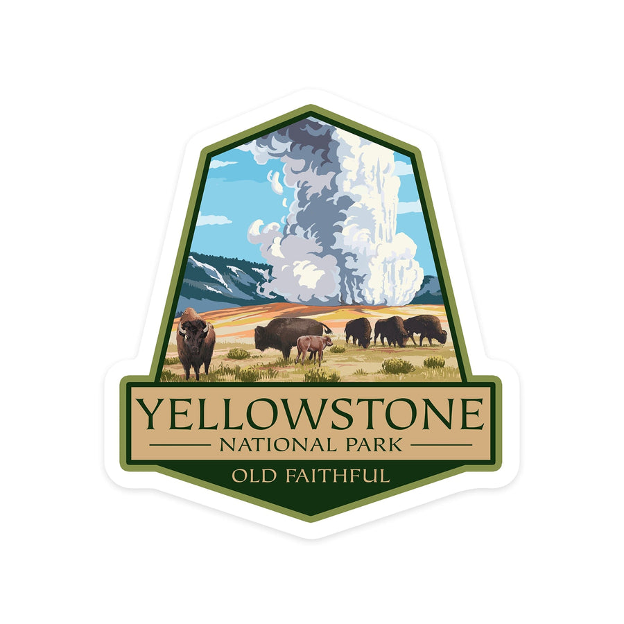 Yellowstone National Park, Bison & Geyser, Contour, Lantern Press Artwork, Vinyl Sticker Sticker Lantern Press 