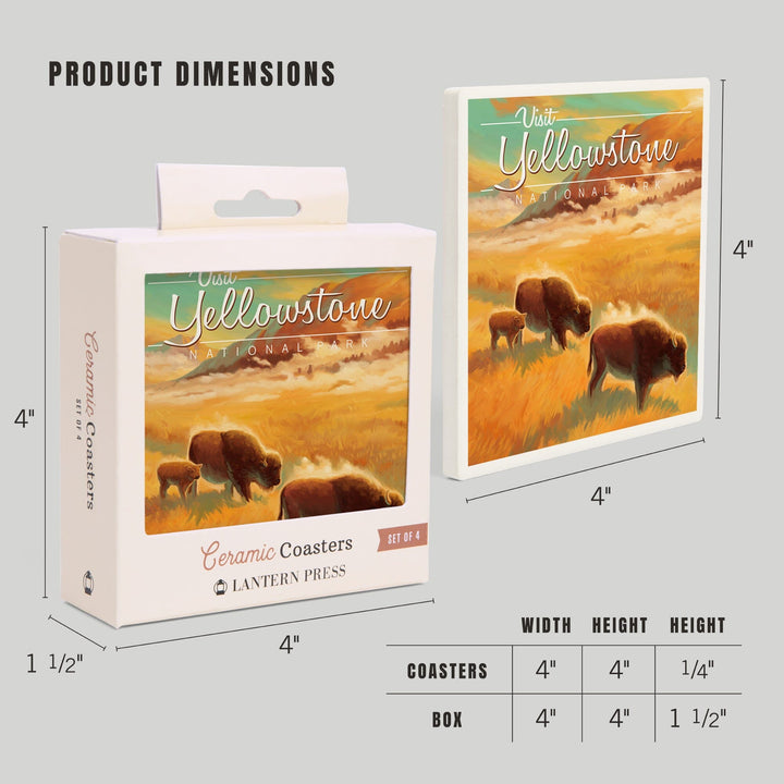 Yellowstone National Park, Bison, Oil Painting, Coasters Coasters Lantern Press 