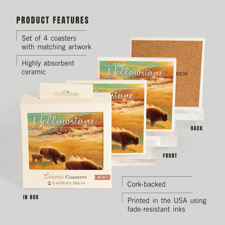 Yellowstone National Park, Bison, Oil Painting, Coasters Coasters Lantern Press 