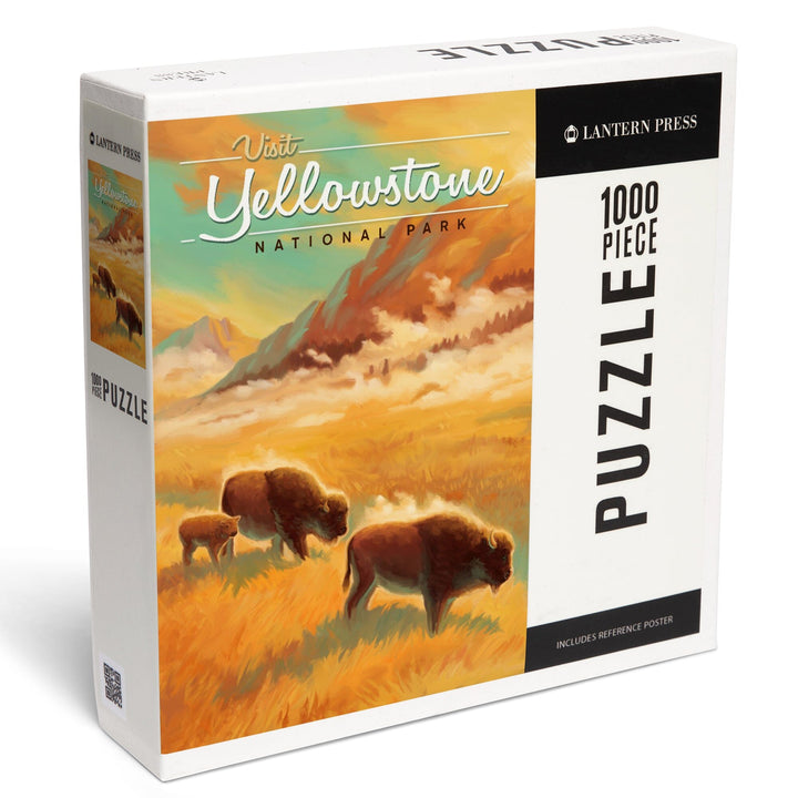 Yellowstone National Park, Bison, Oil Painting, Jigsaw Puzzle Puzzle Lantern Press 
