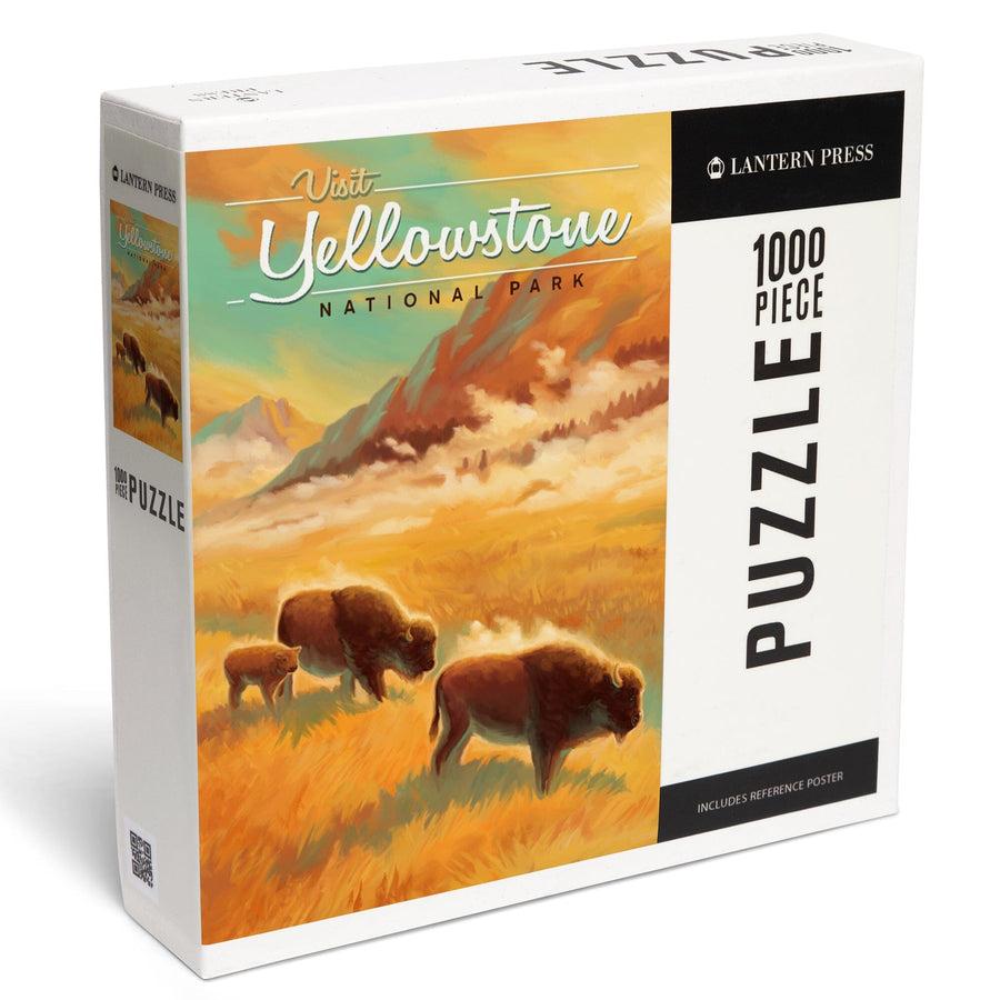 Yellowstone National Park, Bison, Oil Painting, Jigsaw Puzzle Puzzle Lantern Press 